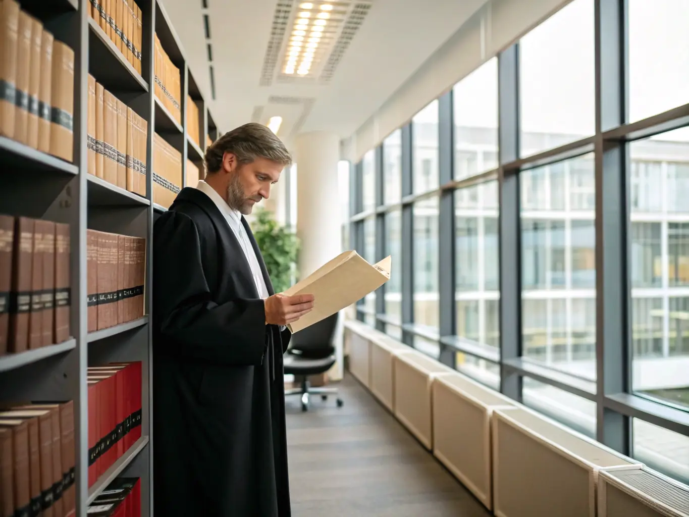 A lawyer reviewing legal documents in a well-lit office in Toronto, Canada, illustrating the legal and accounting support services available.